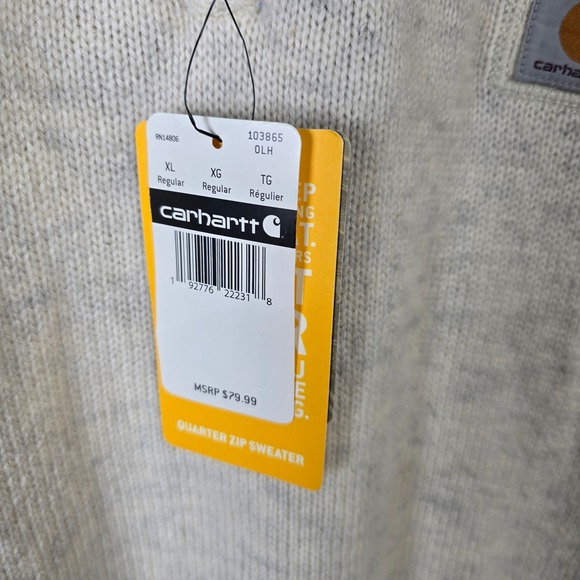 Carhartt Mens XL Quarter Zip Mock Neck Sweater Beige Knit Pullover Casual - Picture 4 of 5